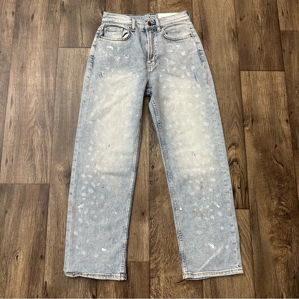 Arizona Jean Vintage Straight High Rise Paint Splash Design Jeans Women’s Sz 2